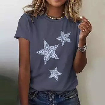 Звезда 3D Принт Футболка Лето Женская Футболка с Круглым Вырезом Повседневная Футболка Харадзюку Уличная Одежда Короткий Рукав S