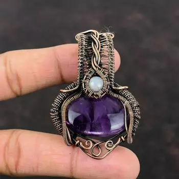 Звезда Аметист Кулон Медная Проволока Обернутые Ювелирные Изделия Драгоценный Камень Медный Кулон Радуга Лунный Камень Кулон Ручной Работы Дизайнерские Ювелирные Изделия Подарок Для Женщин