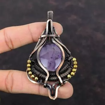 Звезда Аметист Медный кулон Медная проволока обернутая ювелирные изделия ручной работы кулон Медная проволока кулон Звезда Аметист Драгоценный камень ювелирные изделия Подарок для матери