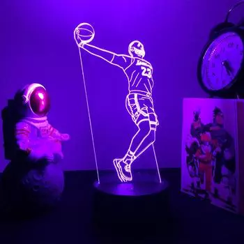 Звезда баскетбола Леброн Джеймс фигурка 3D ночник для декора комнаты настольная лампа для фанатов подарки атмосферное освещение