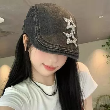 Звезда ковбойская шляпа вперед женская моющаяся старая маленькая берет ретро универсальная противоизносная черная шляпа художника average size чёрный