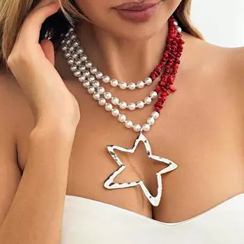 Звезда кулон колье колье для женщин бохо искусственный жемчуг камень цепочка ювелирные изделия стимпанк подарок See details
