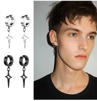 Звезда кулон зажим для ушей поддельные обручи для ушей для мужчин и женщин клипсы из нержавеющей стали серьги серебряный