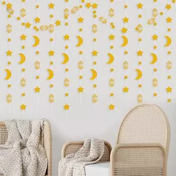 Звезда Луна Бумага Баннер Гирлянда Ид Мубарак Подвесные Украшения Исламская Мусульманская Вечеринка Украшения Дома 2024 Рамадан Карим Товары