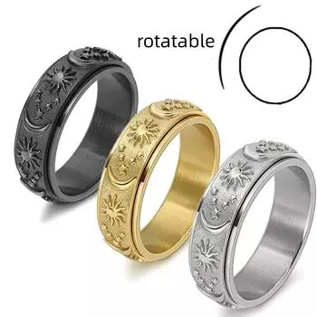 Звезда Луна Солнце вращающееся кольцо из титановой стали унисекс богемное облегчение тревоги ювелирные аксессуары 6 серебряный