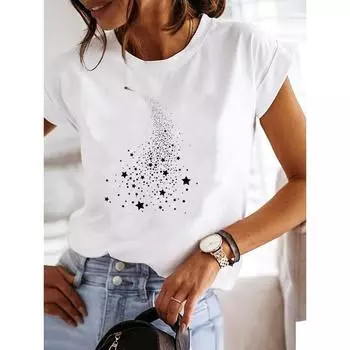 Звезда Прекрасный Стиль Тренд Одежда Модная Футболка Женская Футболка Летняя Одежда с Коротким Рукавом Принт Графическая Футболка Женская Топ S