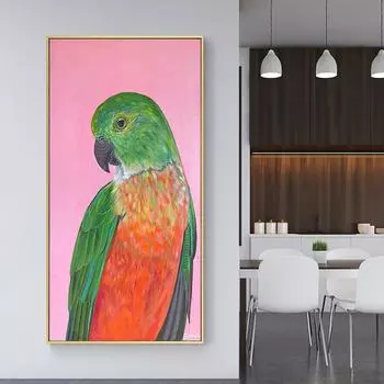 Звезда Птица Розовый Ара Картина Маслом Печатный Холст Картина Зеленый Попугай Плакаты и принты Настенное Искусство для Декора Гостиной Куадрос 20cm40cm NoFrame