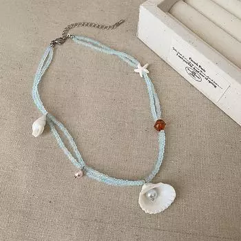 Звезда Ракушка Ледяной Прозрачный Синий Двойное Ожерелье Женский Свежий Изысканный Модный Темперамент Универсальная Цепочка На Ключицу Цепочка