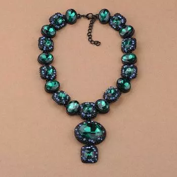 Звезда, Роскошный зеленый стеклянный кристалл драгоценный камень Короткое ожерелье с преувеличенной ключицей Женские аксессуары