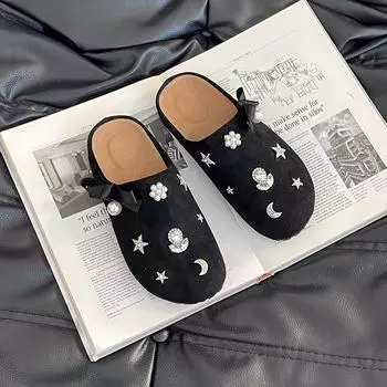 Звезда стразы популярная обувь женская весна и осень новая маленькая мужская увеличивающая рост толстоподошвенная сумка голова полушлепанцы 35