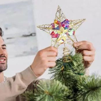 Звезда Верхушка для елки Легкая металлическая елочная верхушка Звезда Украшение с огнями