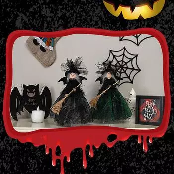 Звезда-ведьма, кукла с метлой, верхушка для дерева, подвесные украшения, украшение на верхушку дерева в виде ведьмы на Хэллоуин, украшения на Хэллоуин зелёный