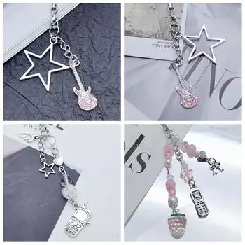 Звездная бусина Y2K Девушка телефон подвески ремешок брелок стиль Y2K металлический черный кулон звезда DIY аксессуары Pink strawberry