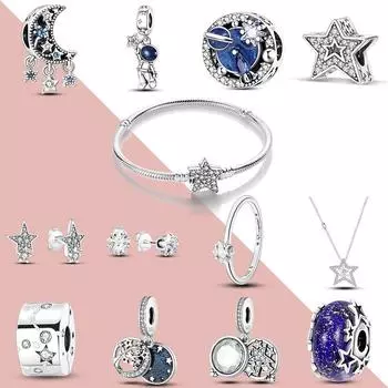 Звездная коллекция 925 серебряные подвески-подвески серьги-гвоздики кольца клипса подвеска ожерелье безопасная цепочка подходит оригинальный браслет своими руками