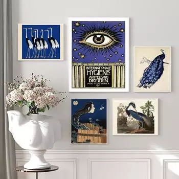 Звездная ночь, художественная картина на холсте, птицы в голубых глазах, настенные картины для дома, скандинавские японские украшения, художественные принты и постеры 21cm30cm NoFrame