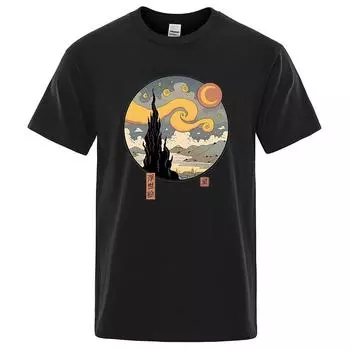 Звездная ночь Ukiyo-E смешной принт женская футболка Harajuku повседневная мужская летняя футболка с коротким рукавом футболка с рисунком аниме S