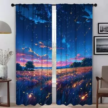 Звездная ночь затемняющие шторы для комнаты 2 панели элегантные шторы для комнаты разделительные жалюзи тюль для спальни Хэллоуин украшения для детей W50xH70cmx2pcs-CL