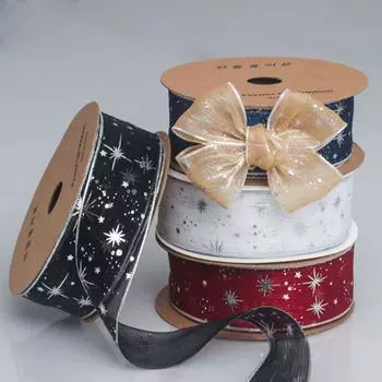 Звездная прозрачная печать Горячая серебряная лента ручной работы Сделай сам бант Подарочный цветок Упаковка Лента Одежда Аксессуары Лента бант Сделай сам Цветок ручной работы 4cm*20 Yards