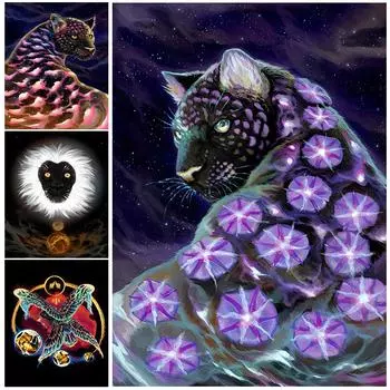 Звездная река и абстракция животных: Плакат с изображением животных, состоящий из современных настенных росписей с изображением гончей, гепарда и льва, а также кометы 21cm30cm NoFrame