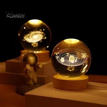 Звездная сфера, искусственный кристалл, космическая лампа со светодиодной основой, прозрачный шар, 3D-резной ночник для домашнего декора рабочего стола C