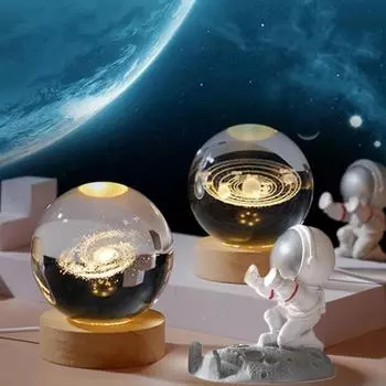 Звездная сфера, искусственный кристалл, космическая лампа со светодиодной основой, прозрачный шар, 3D-резной ночник для домашнего декора рабочего стола A