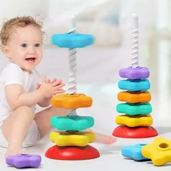 Звездная спиральная башня, автоматическая вращающаяся радужная звезда, кольцо, игрушка, мелкая моторика, ранняя образовательная игра, подарок для малышей, мальчиков и девочек