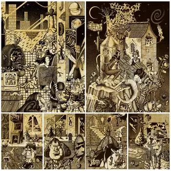 Звездная ведьма и дьявол Ретро настенная живопись маслом Ужасный инопланетный дьявол в космическом художественном плакате 21cm30cm NoFrame