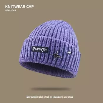 Звездная вязаная шапка для женщин, универсальная на осень-зиму, большая окружность головы для тепла, защита ушей, шерстяная шапка японской серии, плотная, морозостойкая one size