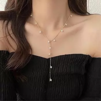 Звездное французское Y-образное жемчужное ожерелье с кисточками для женщин - элегантная летняя цепочка на ключицу, легкий роскошный дизайн. Gypsophila