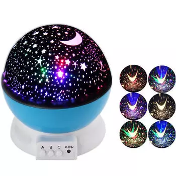 Звездное лунное небо, светодиодный светильник с автоматическим вращением, ночник, романтический проектор, светодиодная лампа для детской спальни синий