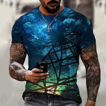 Звездное небо 3D цифровая печать модные мужские футболки уличная мода персонализированные свободные повседневные футболки с круглым вырезом и коротким рукавом S