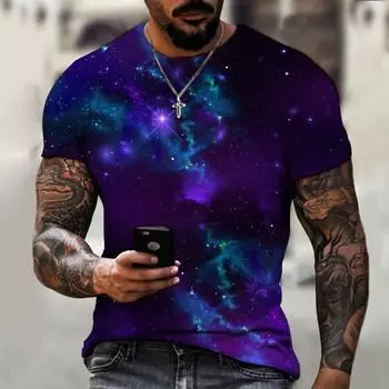 Звездное небо 3D цифровая печать модные мужские футболки уличная мода персонализированные свободные повседневные футболки с круглым вырезом и коротким рукавом S