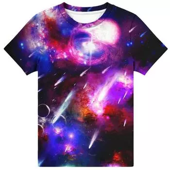 Звездное небо Детская одежда Мальчики от 9 до 12 лет Цельная футболка Детская футболка Модные футболки для девочек Космические 3D-топы Лето S