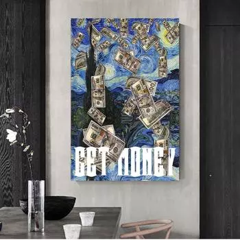 Звездное небо и доллары холст картины картины для гостиной настенное искусство абстрактное украшение дома 20x30cm красный