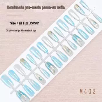 Звездное небо Кошачий глаз Прозрачные Градиентные Наклейки для Ногтей - Ручная работа Голубой Темперамент, Высококлассные Носибельные Весенне-летние Накладные Типсы