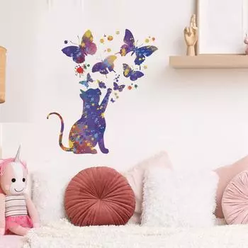 Звездное небо кошка бабочка стикер стены милый гостиная фон украшения лестницы наклейки DIY наклейка стены домашний декор обои