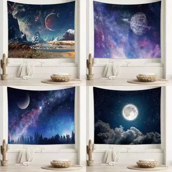 Звездное небо Луна Гобелен Украшение стены дома Гобелен Спальня Гостиная Гобелен 100x75cm