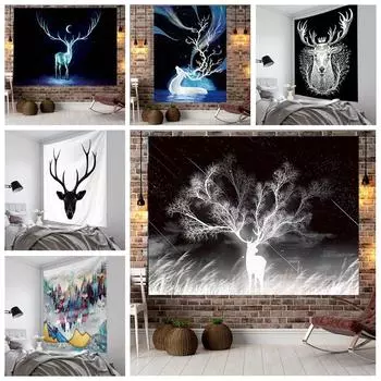 Звездное небо светящийся олень гобелен фон ткань HD подвесной тканевый гобелен домашний декор 75*100cm