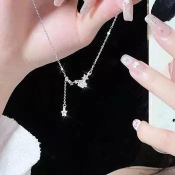 Звездное ожерелье Женское ожерелье с кисточками из циркония Холодный ветер Ins Простая пентаграмма Цепочка из нержавеющей стали для ключицы