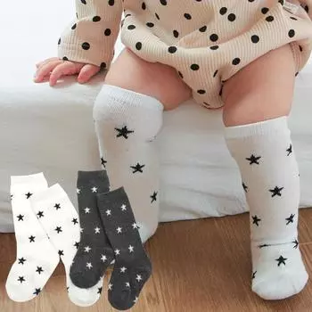 Звездные чулки Хлопковые детские чулки высотой выше колена S 0-2years old серый