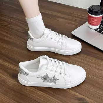 Звездные маленькие белые туфли женские новые осенне-зимние женские туфли для серфинга в иностранном стиле тонкие студенческие повседневные универсальные женские туфли на плоской подошве 35 белый