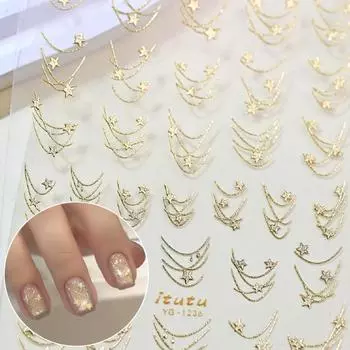 Звездные наклейки для ногтей, бронзирующие вспышки, высококачественные самоклеящиеся наклейки, украшения для ногтей, стереоскопические