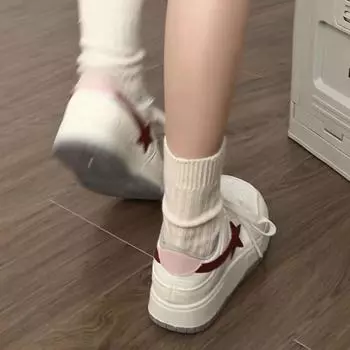 Звездные туфли женские весна 2024 новые женские туфли универсальные ретро маленькие белые туфли на платформе студенческие повседневные спортивные туфли 35 абрикосовый