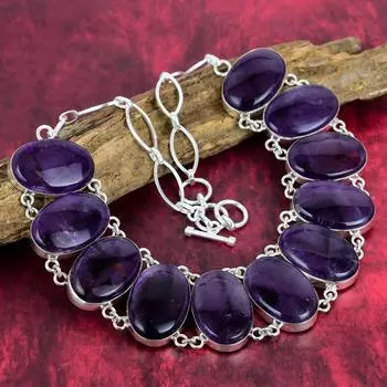 Звездный аметист, драгоценный камень, стерлинговое серебро 925 пробы, регулируемая цепочка, ожерелье, новые ювелирные изделия ручной работы, подарок на годовщину Adjustable with 18 inches фиолетовый
