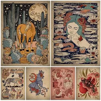 Звездный пони и лунный мотылек Ретро женская настенная картина маслом «Женщина-змея в реке» постер 21cm30cm NoFrame