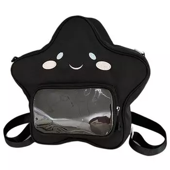 Звездный рюкзак для женщин с прозрачным карманом Kawaii Daypack нейлоновый милый школьный рюкзак для путешествий и отпуска чёрный