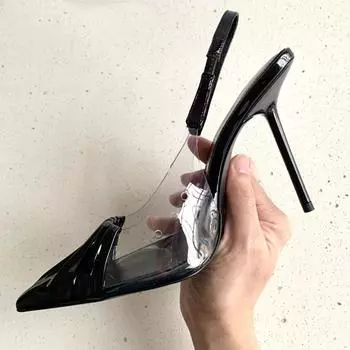Звездный стиль Плиссированный дизайн Женские туфли-лодочки Элегантные туфли на шпильках Высокие каблуки Офисная женская обувь Модные летние туфли с открытой пяткой Женские деловые туфли 35