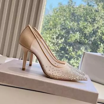 Звездный стиль Роскошные стразы Дышащая сетка Женские туфли-лодочки 2025 Лето Шпилька Высокий каблук Вечеринка Свадьба Свадебная обувь Zapatos 35