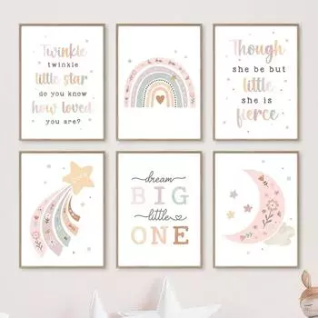 Звезды Радуга Луна Облако Мечта Цитаты Настенное Искусство Скандинавские Мультяшные Картинки Для Детей ПлакатыДекор Комнаты Детская Печать Холст Картины 21x30cm No Framed