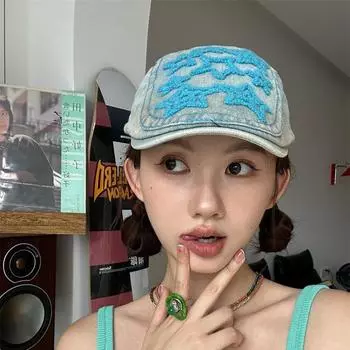 [Звезды Spice Girls] Ретро и старая джинсовая субкультура шляпа вперед большая окружность головы шляпа-утконос Y2K показывает небольшой прилив Adjustable (56-59cm)